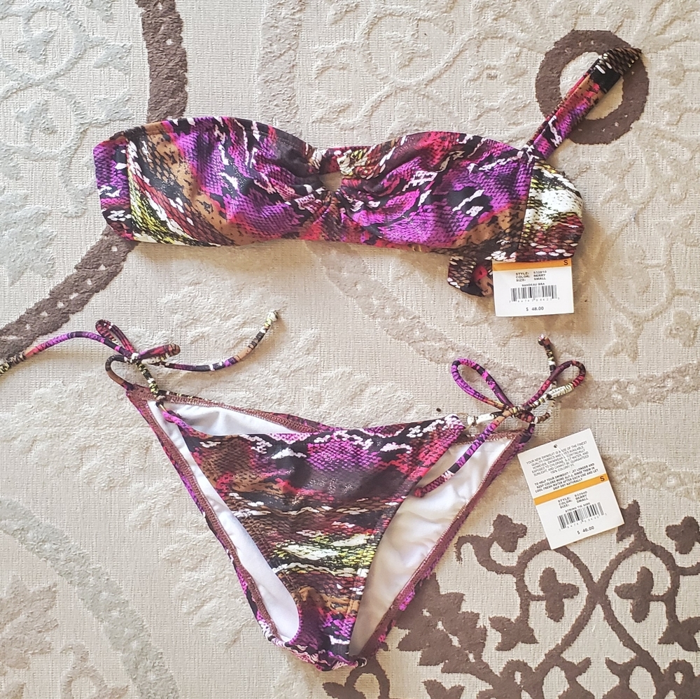 NWT SPLIT BANDEAU TIE SIDE SNAKE PYTHON BIKINI S